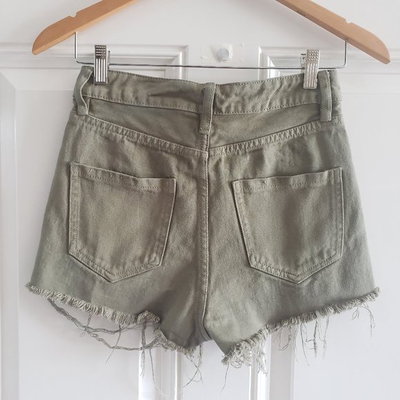 COTTON ON The Flashback High Rise Distessed Button Fly Olive Green Short SZ 4 - Picture 5 of 15